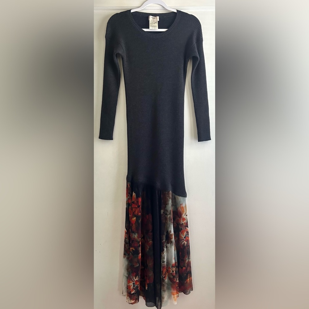 Fuzzi Jean Paul Gaultier Wool Knit Mesh Butterfly Floral Print Dress Size Large
